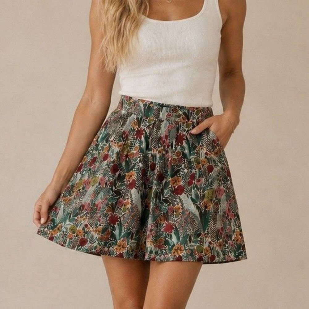 Anthropologie ModCloth Botanical Floral Pleated Skirt Size 12 NWT Pockets